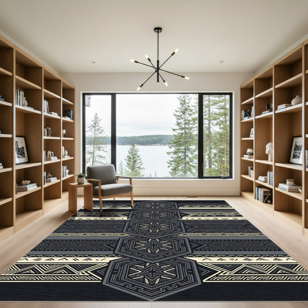 Sophisticated Dark Gray Geometric Hexagon Rug