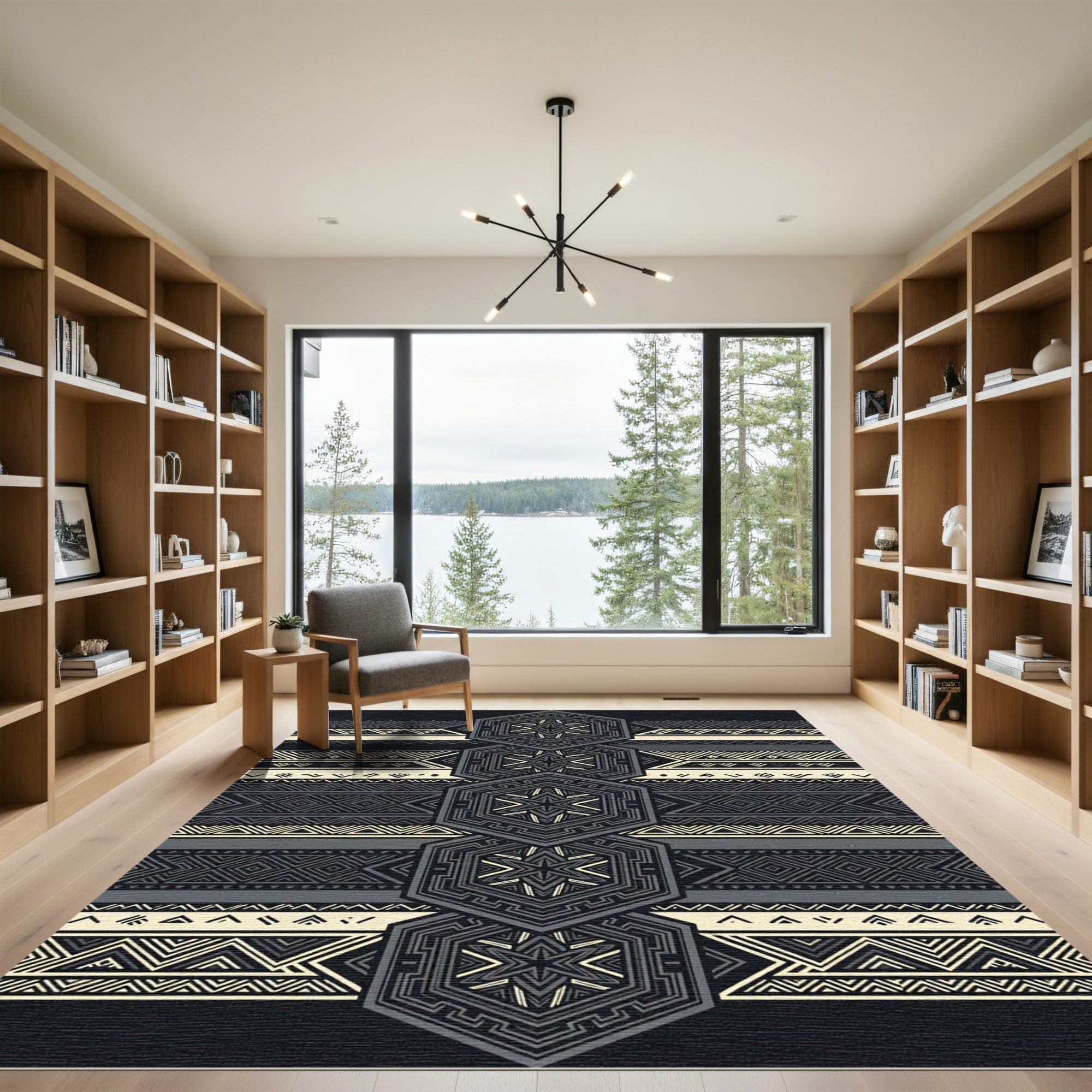 Sophisticated Dark Gray Geometric Hexagon Rug