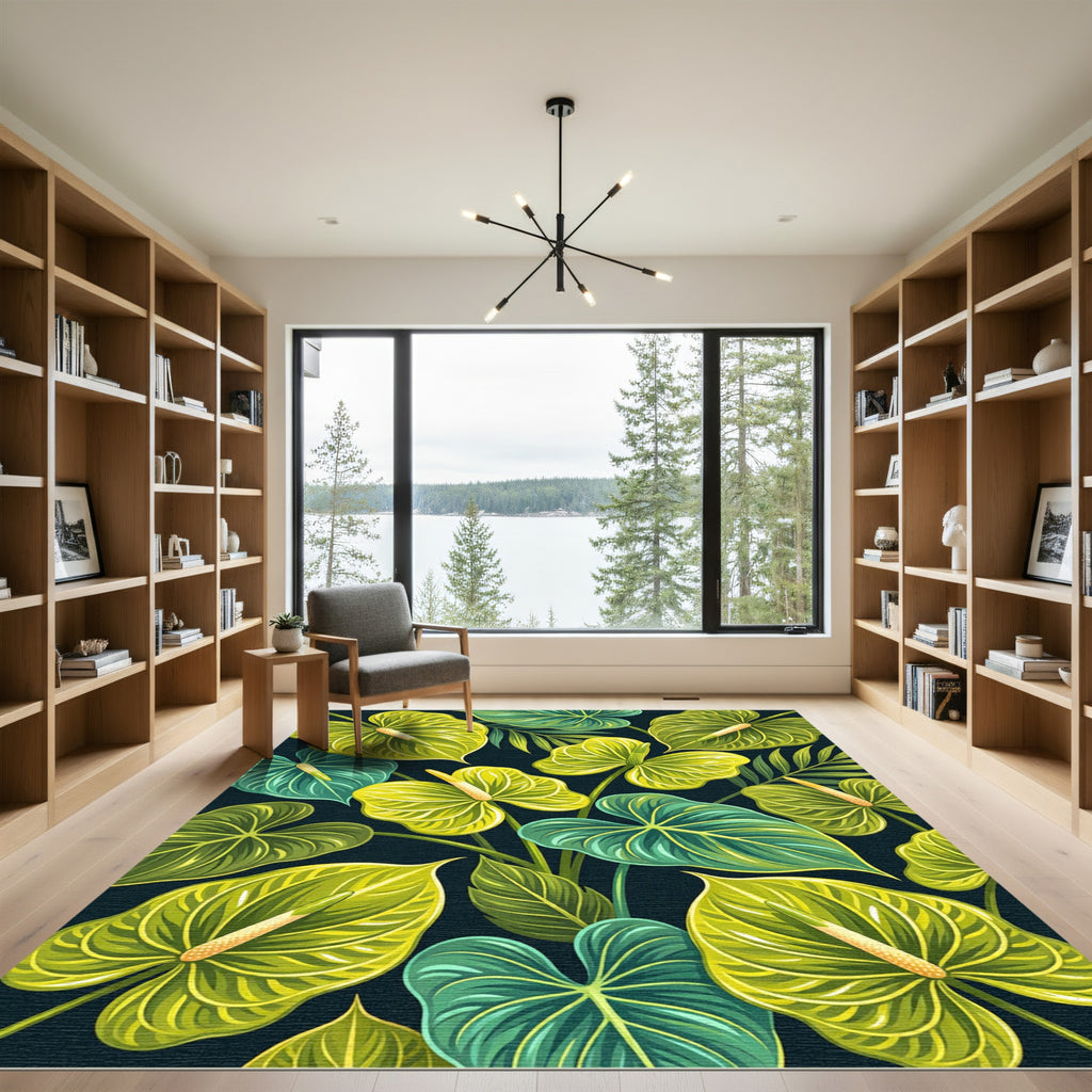 Lush Tropical Anthurium Foliage Garden Rug