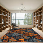 Isometric Orange and Gray Temple Pyramid Rug