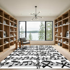 Monochrome Abstract Musical Sheet Drum Composition Rug