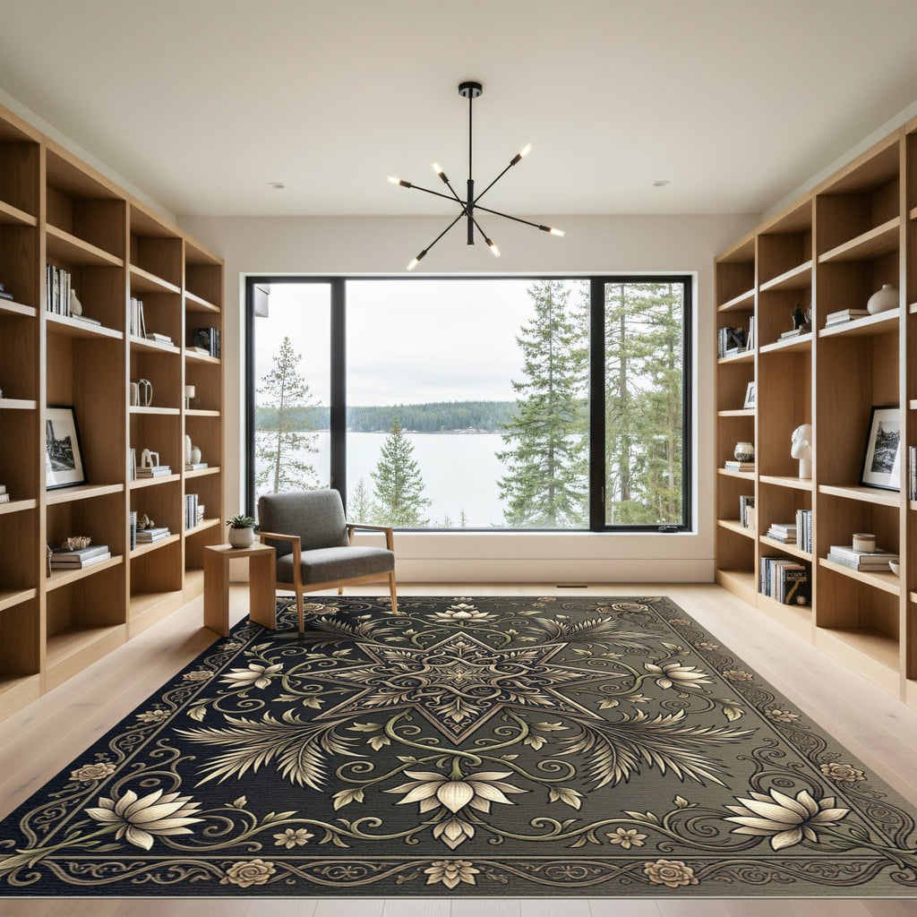 Ornate Bronze Floral Star Medallion Rug