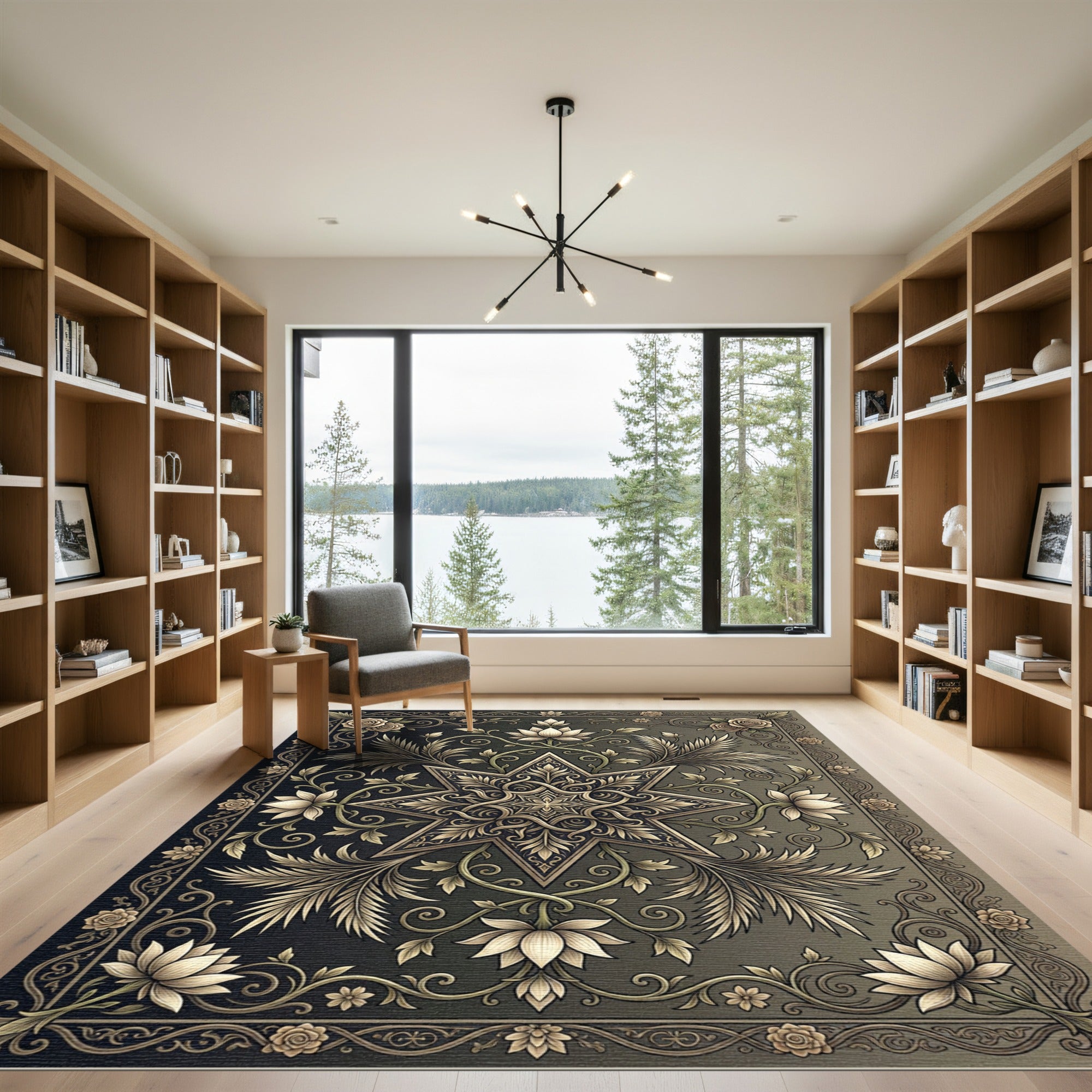 Ornate Bronze Floral Star Medallion Rug