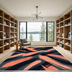 Bold Coral and Charcoal Brushstrokes Rug