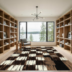 Rustic Earthen Woven Checkered Wood Art Rug