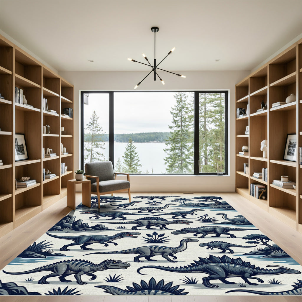 Jungle Dinosaur Landscape Slate Grey Rug