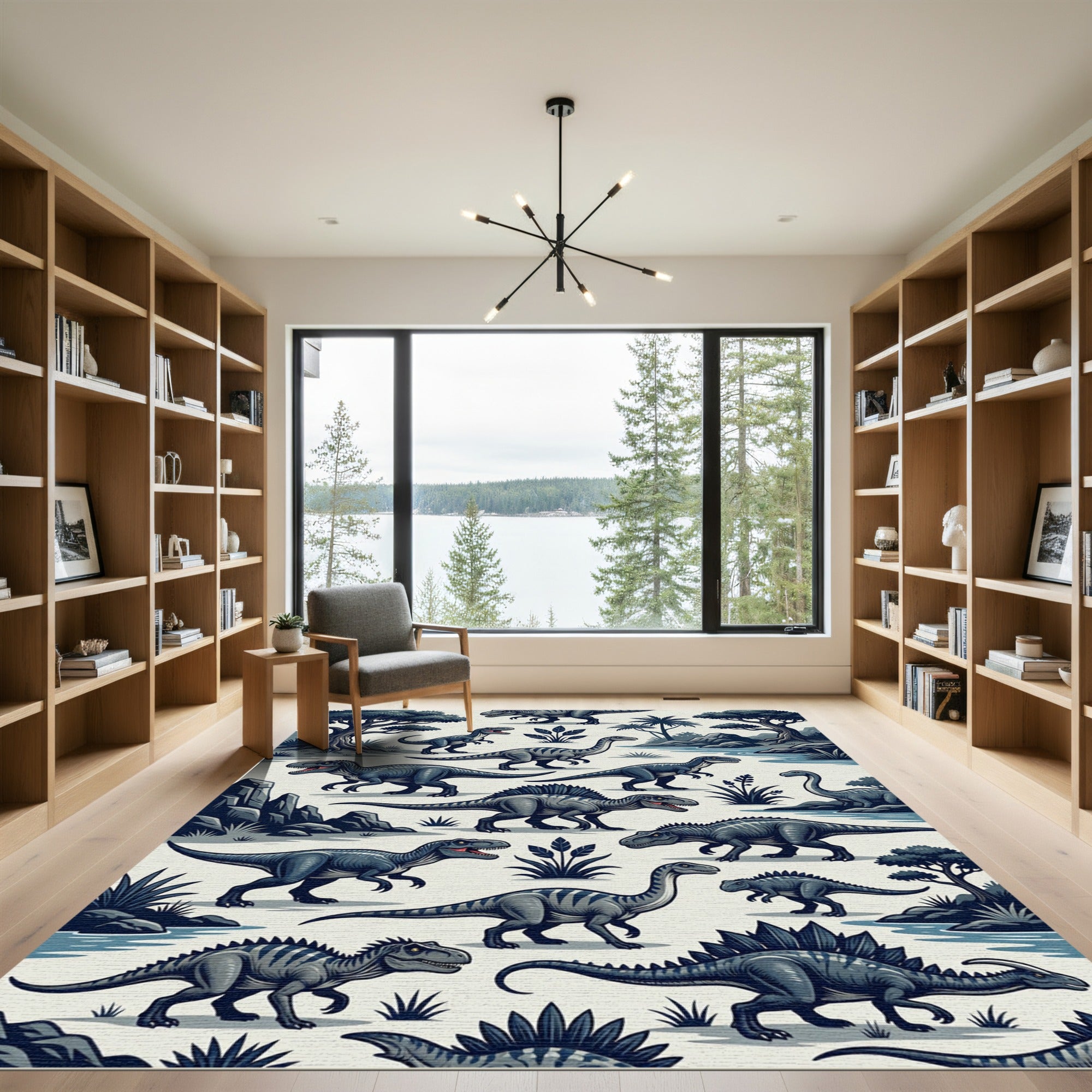 Jungle Dinosaur Landscape Slate Grey Rug