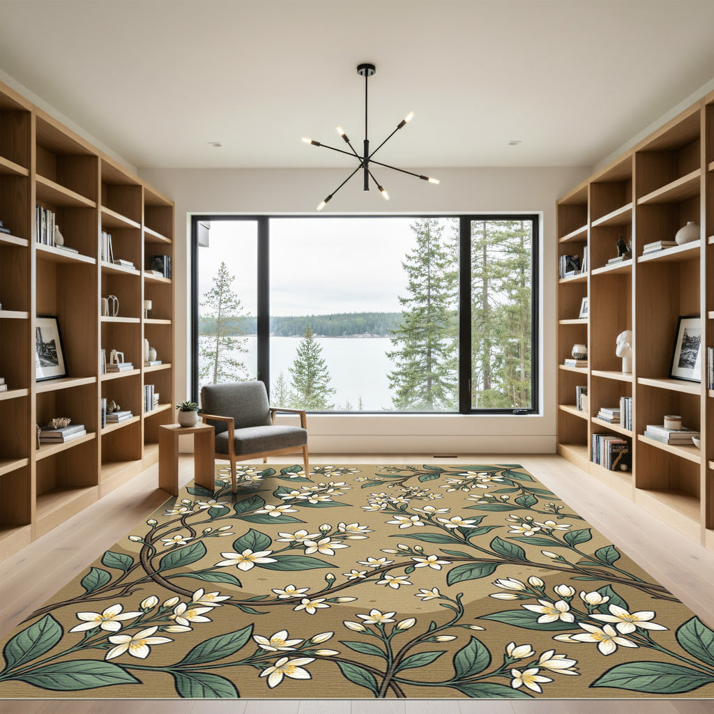 Creamy White Blossom Branch Composition Rug
