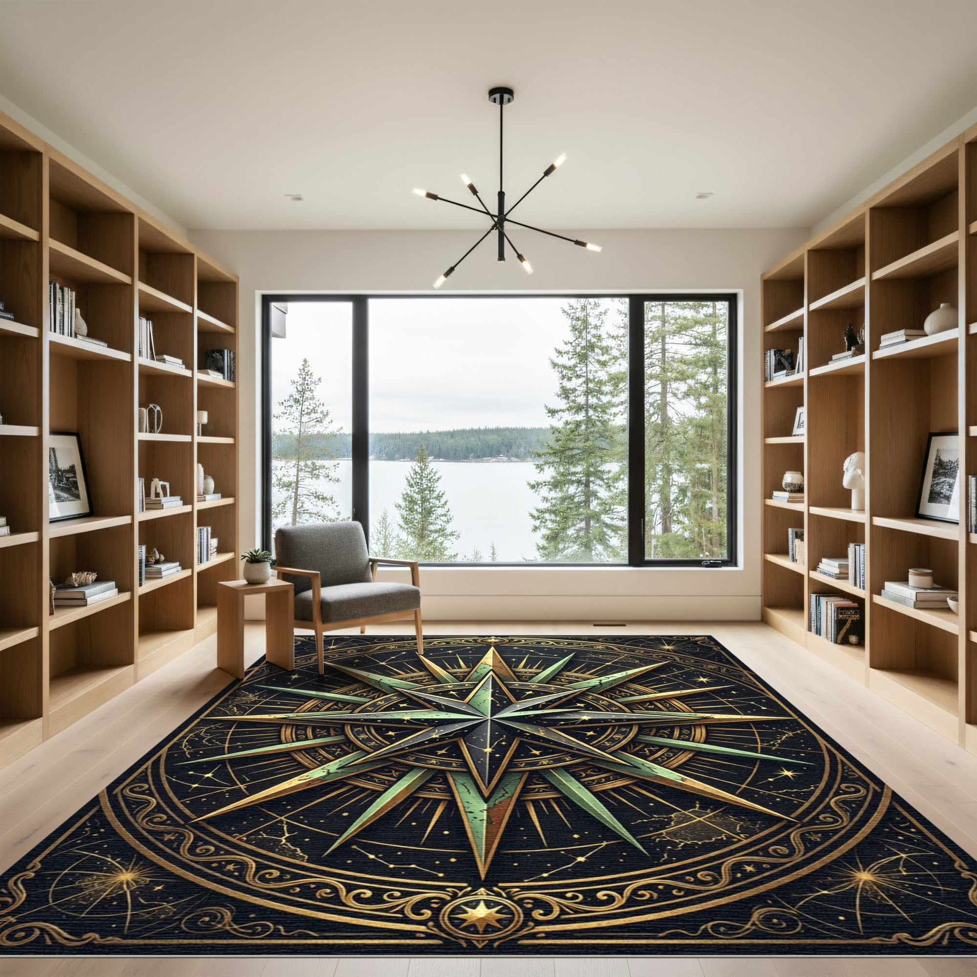 Gold Celestial Compass Navigational Star Rug