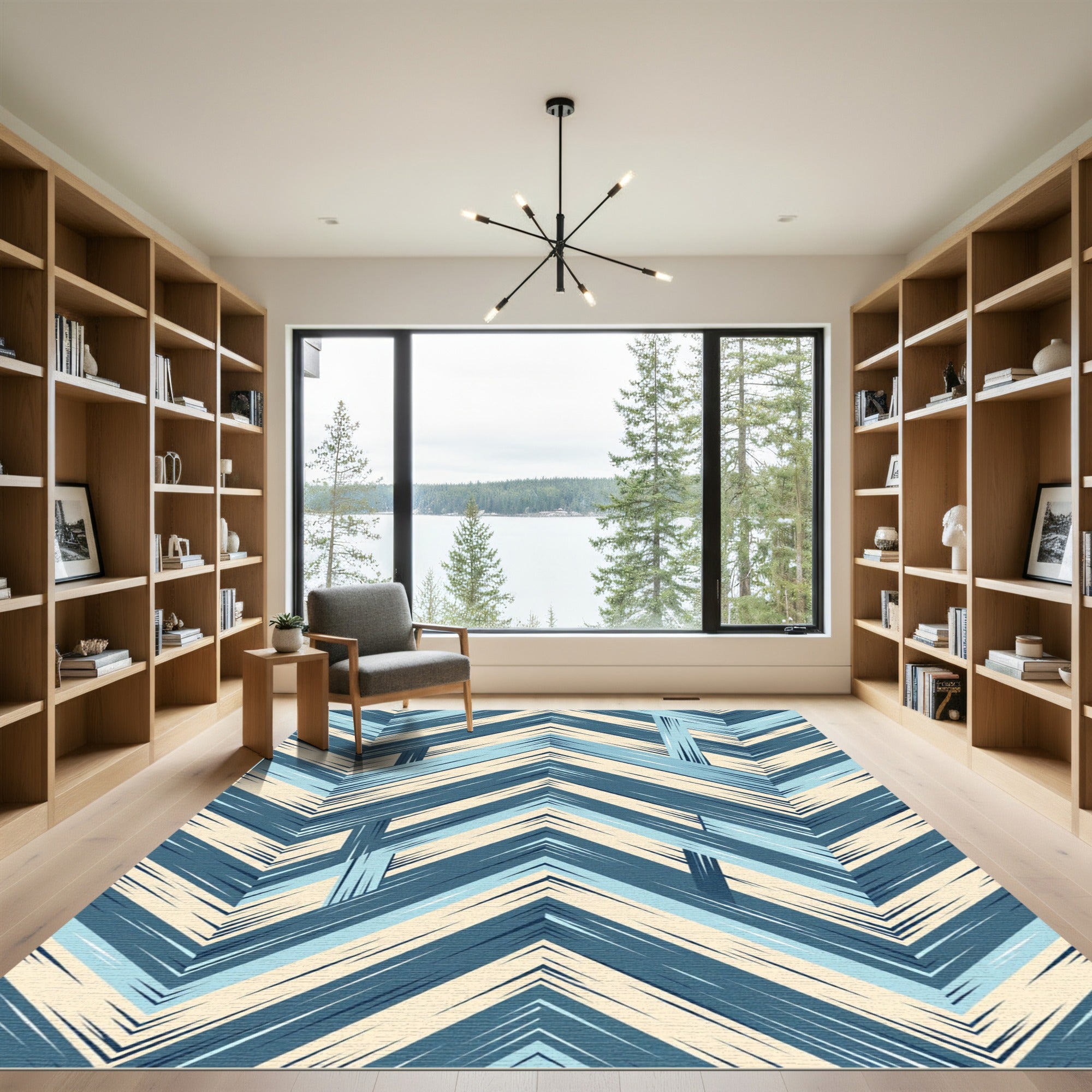Blue Chevron Textured Geometric Herringbone Rug