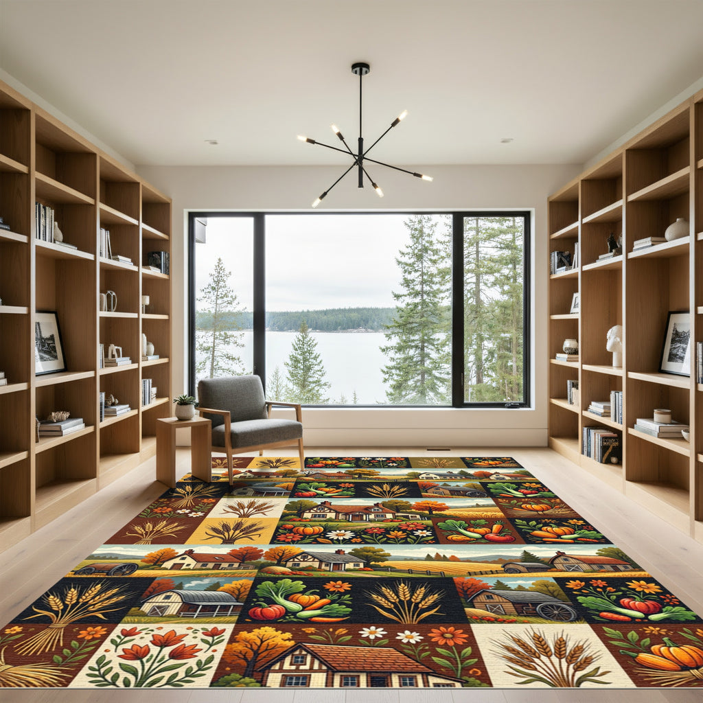 Autumnal Harvest Farmhouse Patchwork Decor Rug