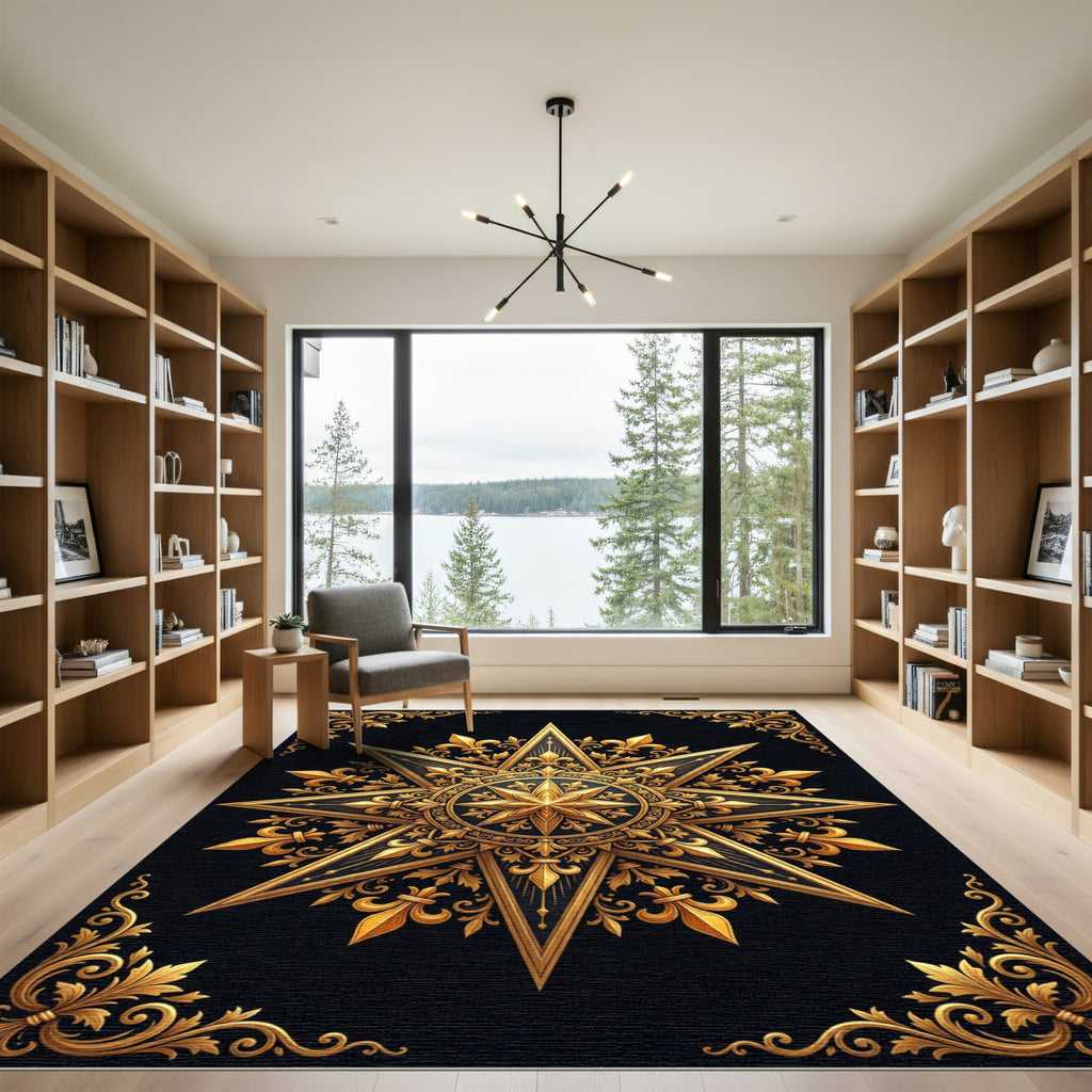 Regal Gold Fleur-de-lis Sunburst Rug