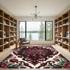 Elegant Burgundy Rose Floral Medallion Rug