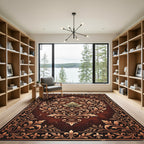 Ornate Damask Burgundy Gold Scroll Frame Rug