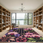 Orchid and Pansy Floral Grid Rug