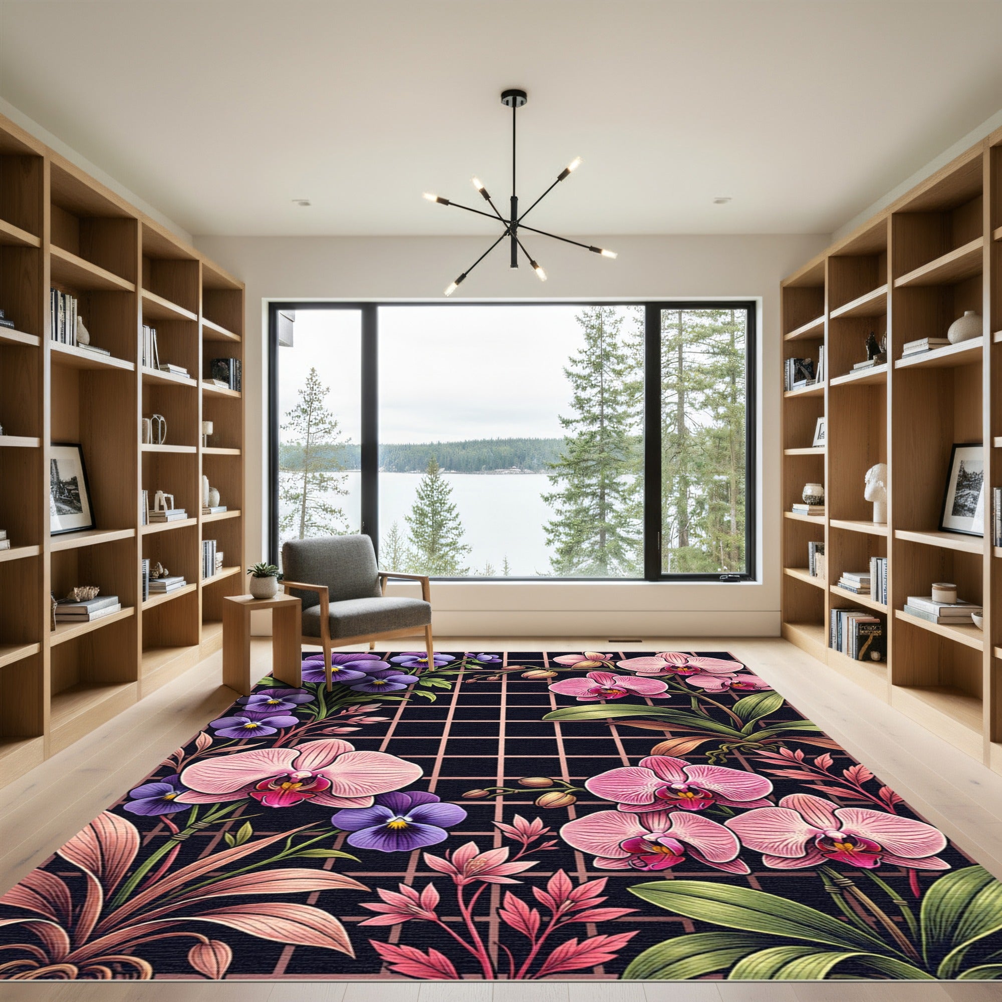 Orchid and Pansy Floral Grid Rug