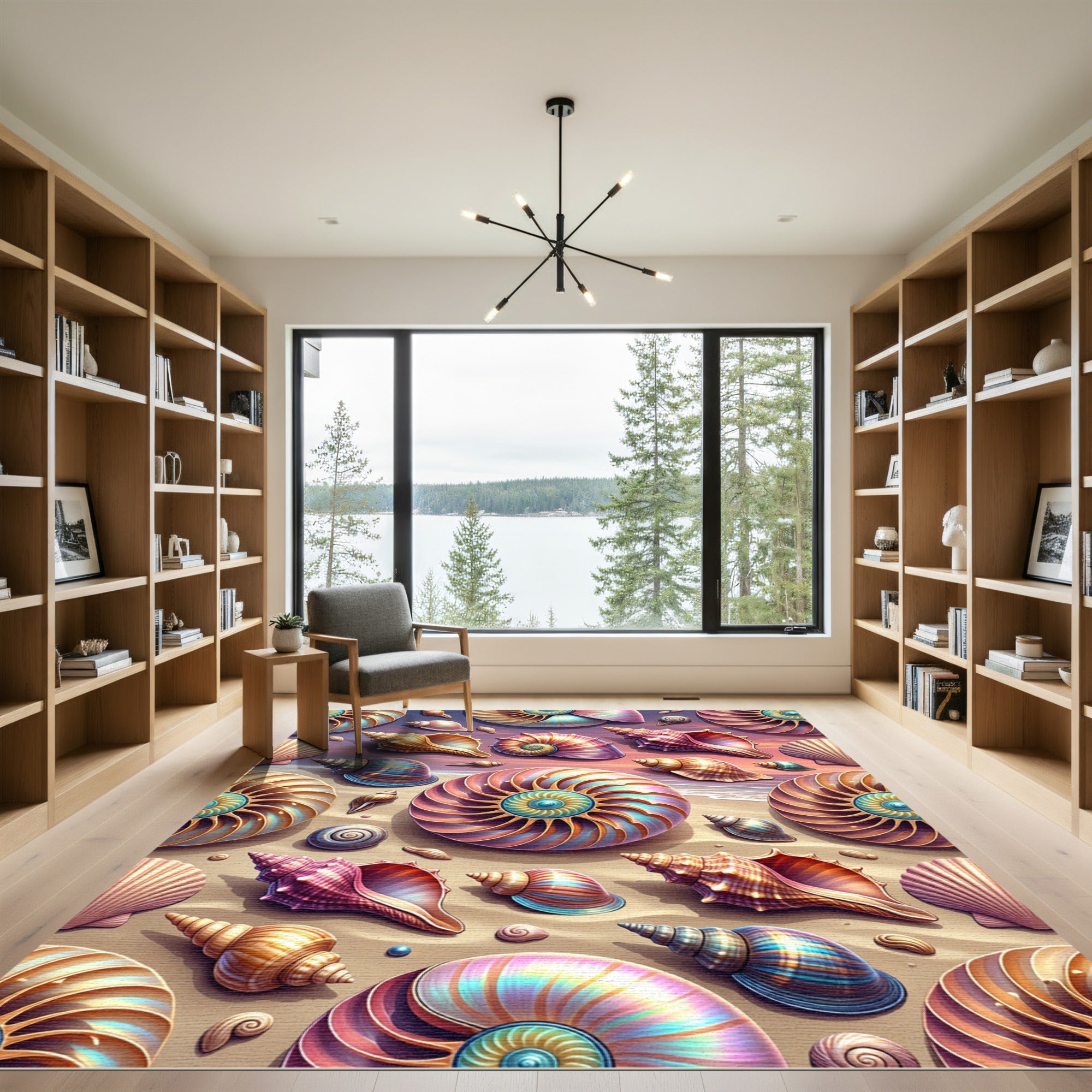Iridescent Seashell Coastal Beach Scene Rug