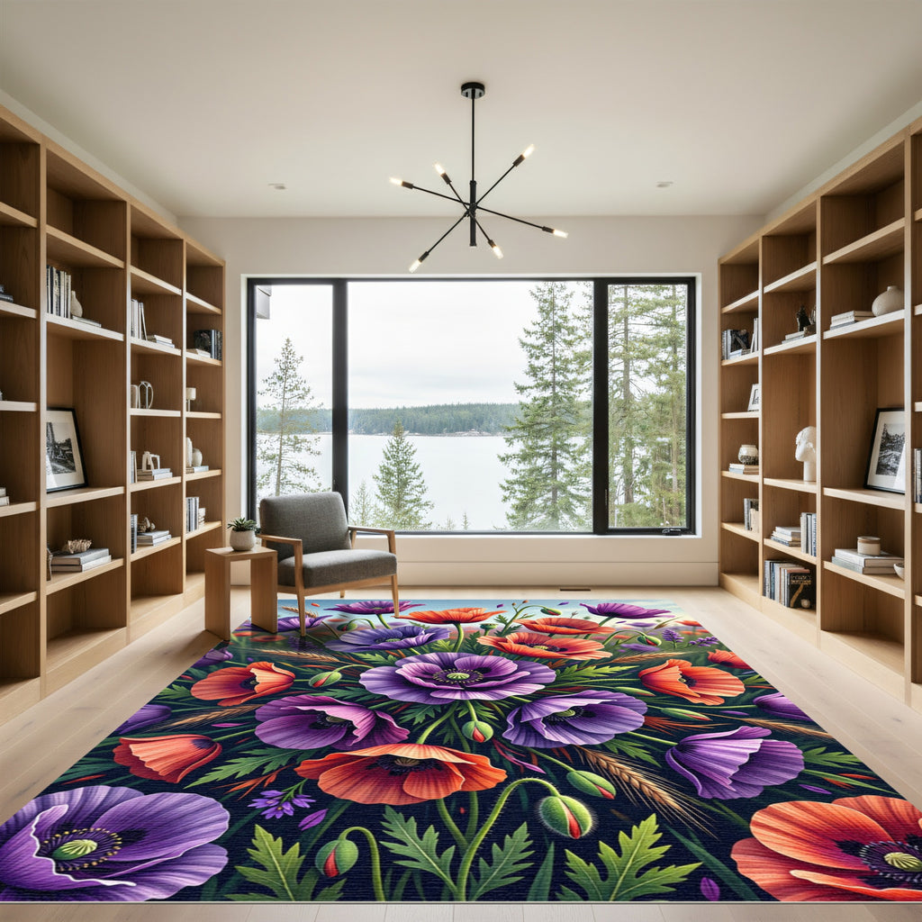 Vibrant Purple and Orange Poppy Garden Rug