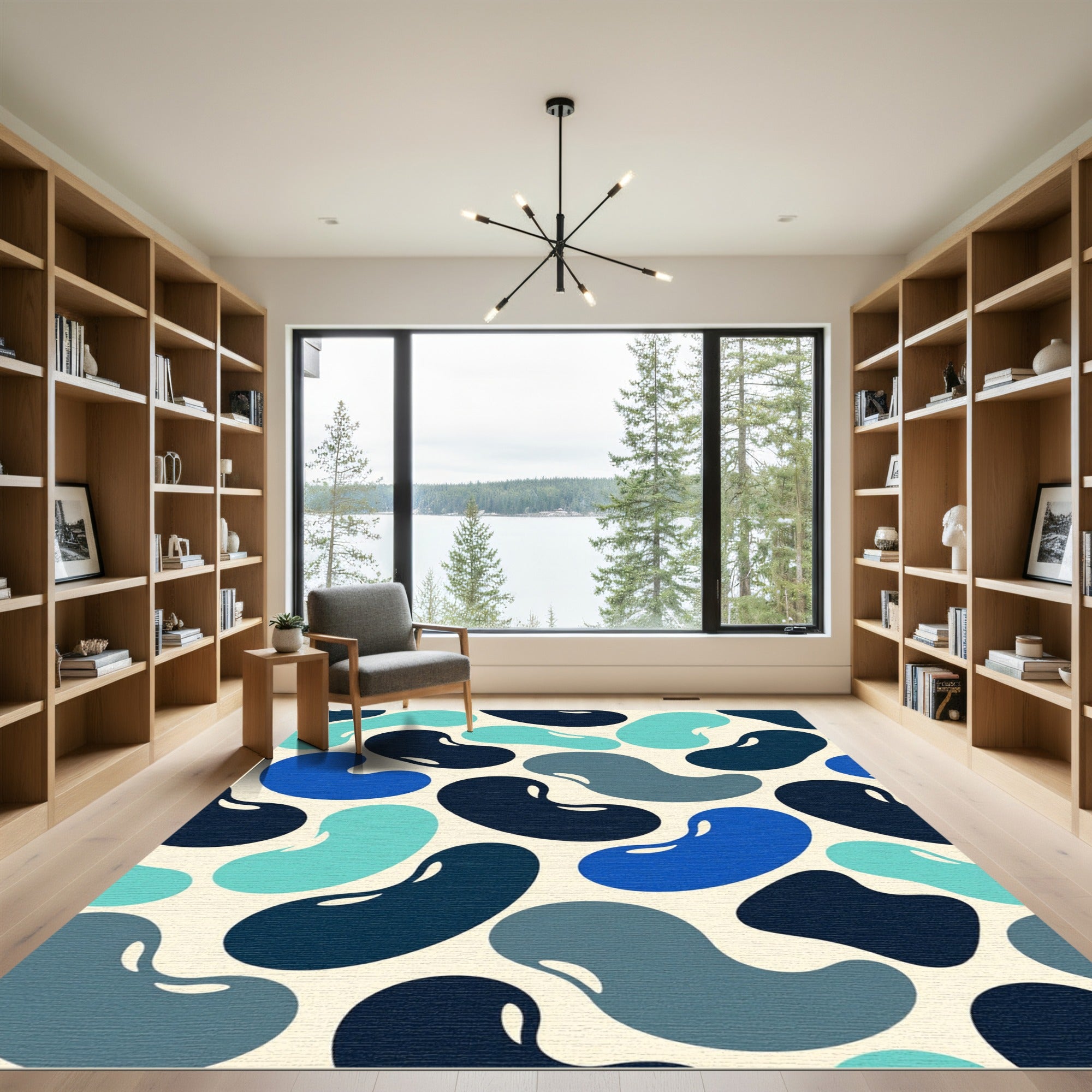 Blue bean abstract shape Rug