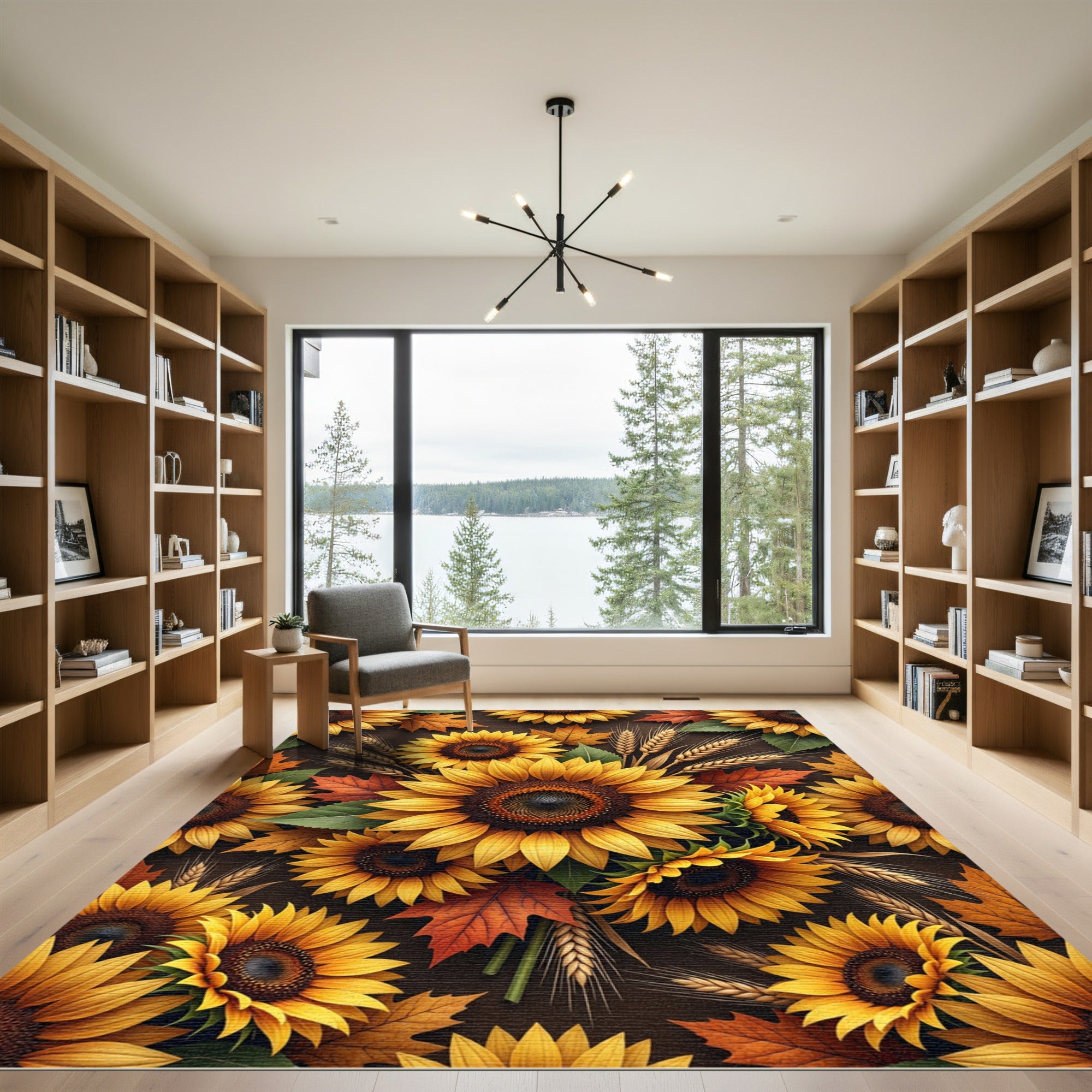 Golden Sunflower Wheat Autumn Leaves Rug