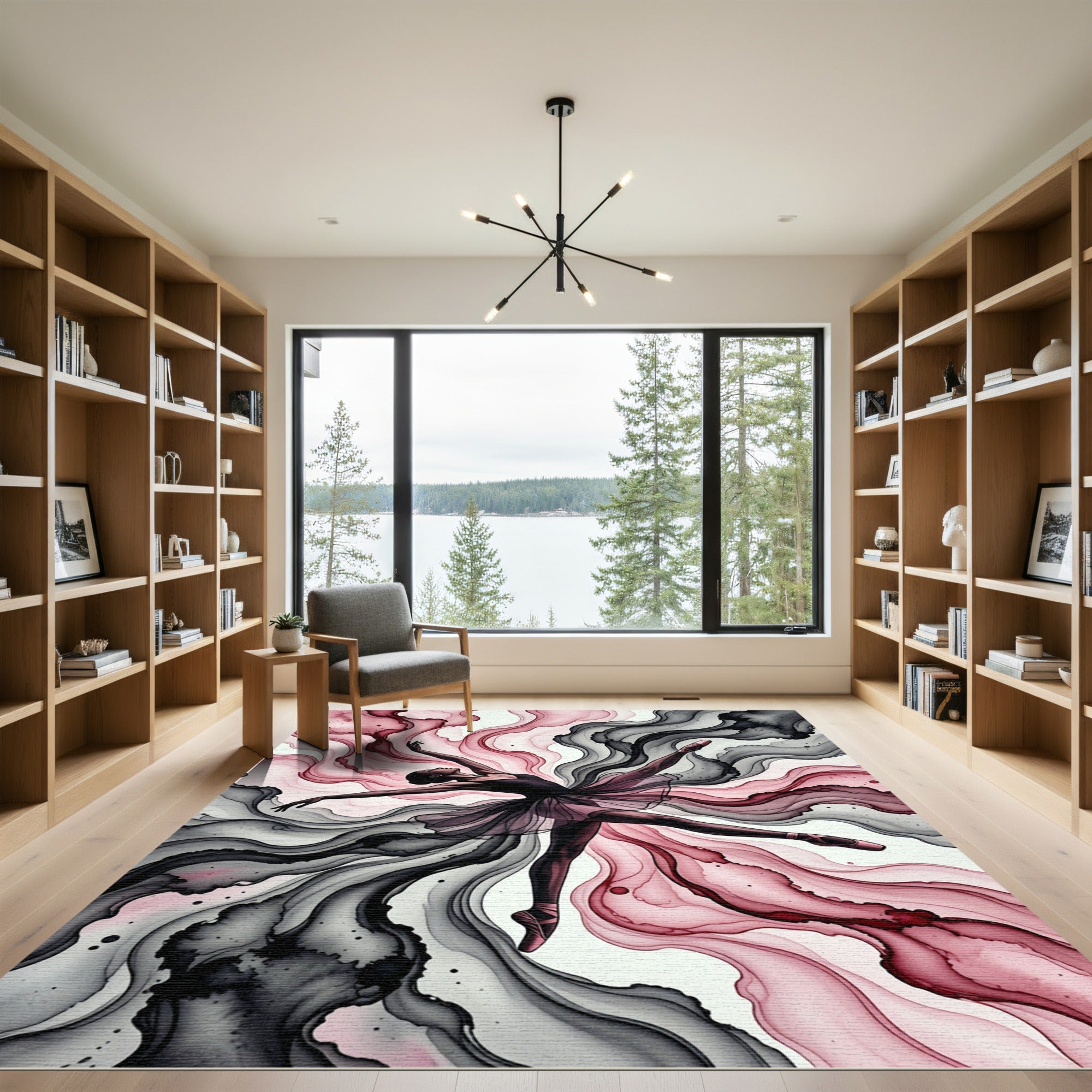 Crimson Black Swirling Ink Ballerina Rug