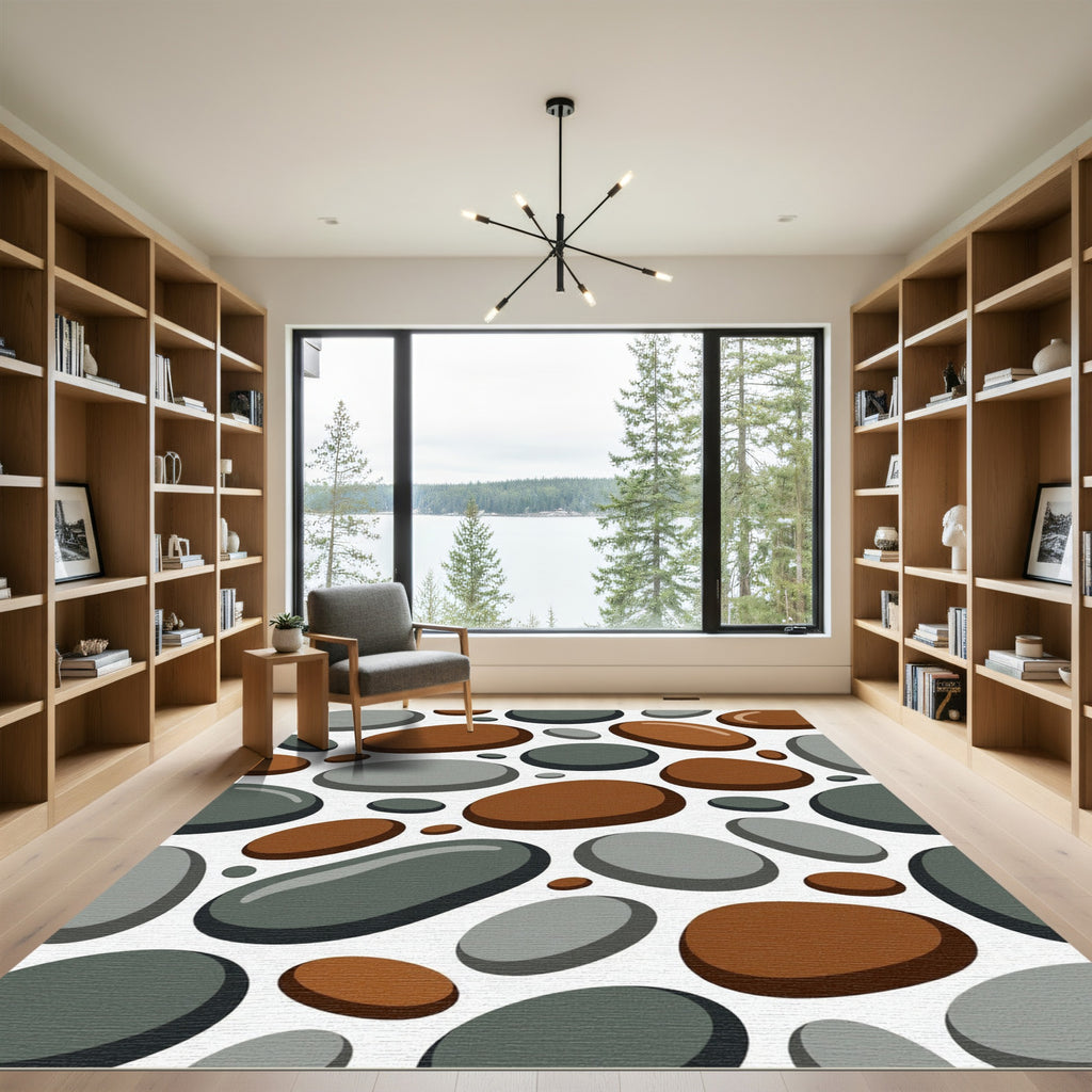 Abstract Earth Tone Pebble Stone Rug
