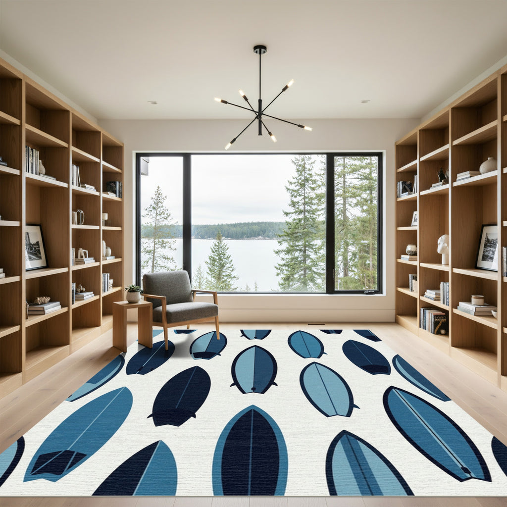 Minimalist Blue Surfboard Seamless Composition Rug