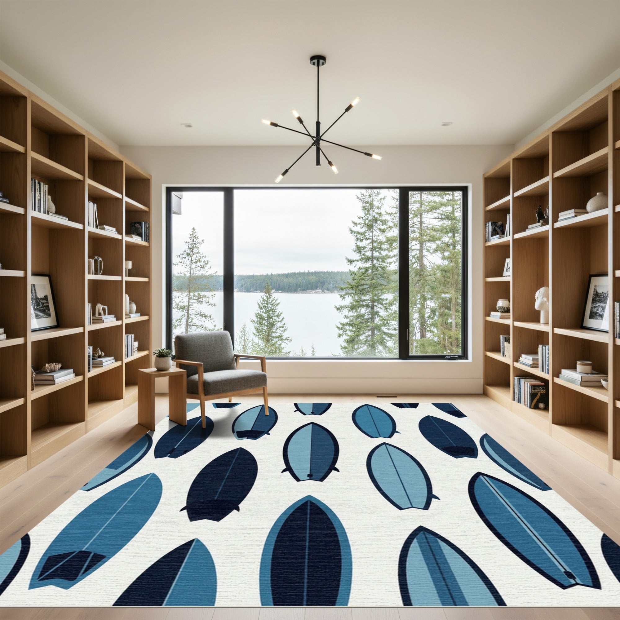Minimalist Blue Surfboard Seamless Composition Rug