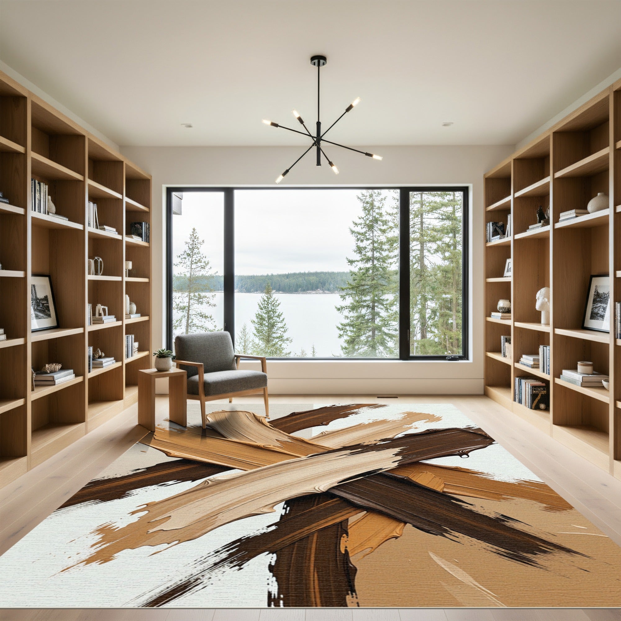 Modern Earthy Tone Abstract Brushstroke Rug