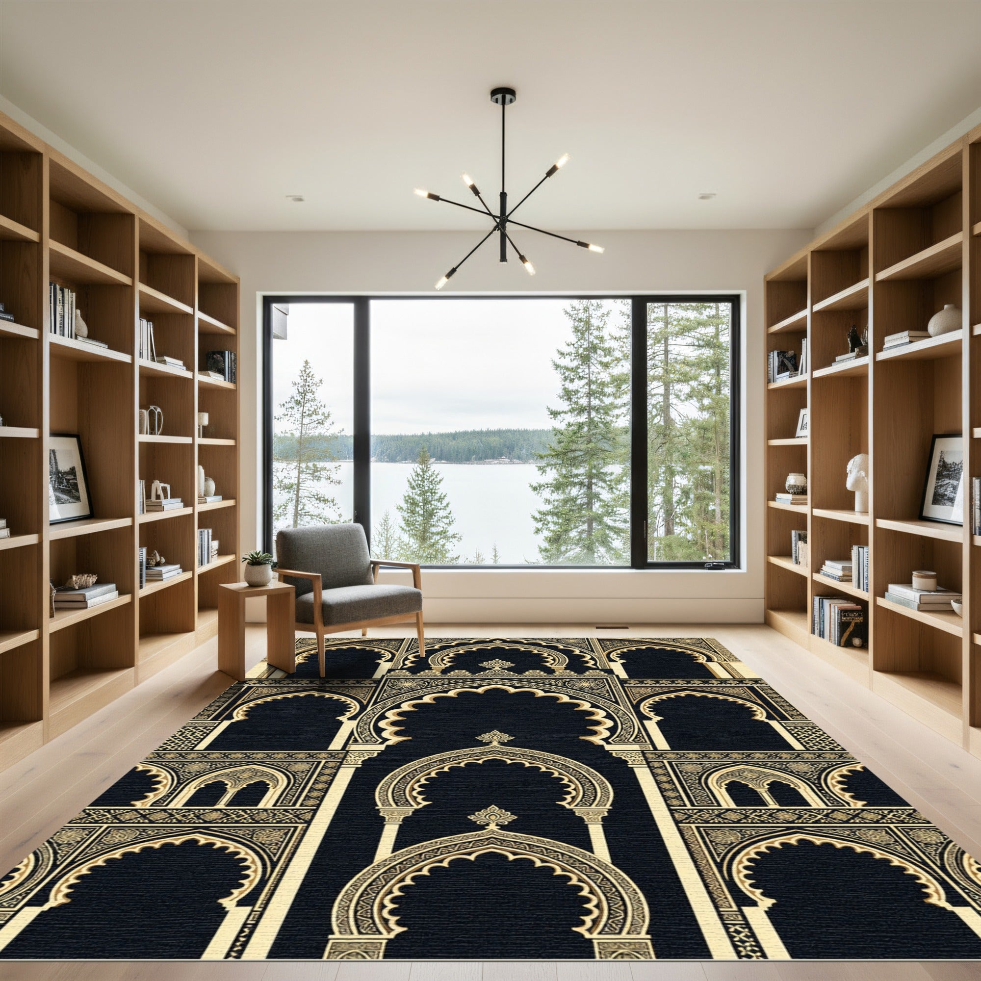 Gold Archway Black Geometric Ornate Rug