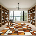Mid Century Modern Ochre Brown Tile Rug