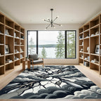 Monochrome Shattered Crystal Abstract Storm Rug