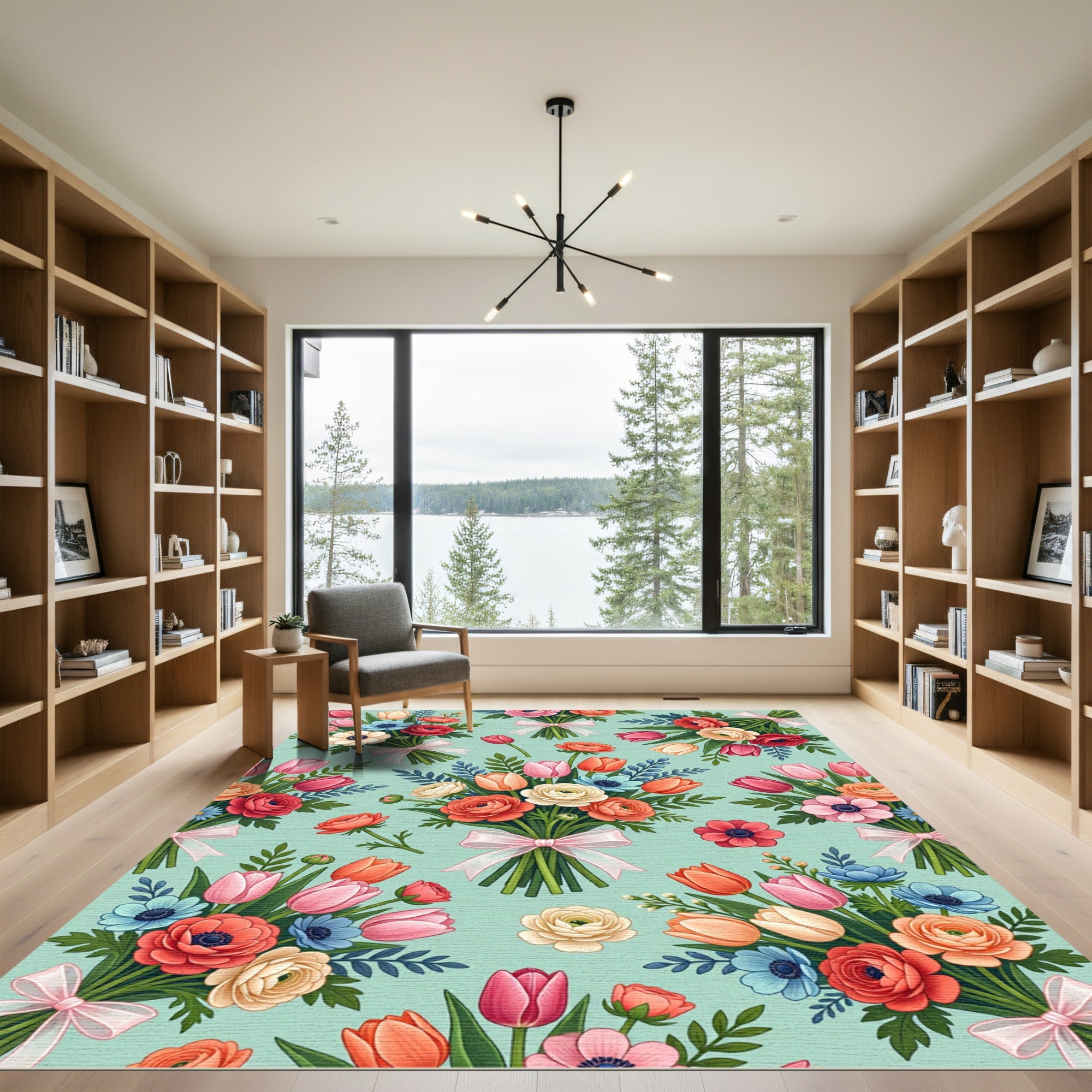 Whimsical Pink Coral Tulip Bouquet Rug