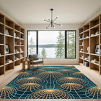 Teal Grid Topological Sphere Art Rug