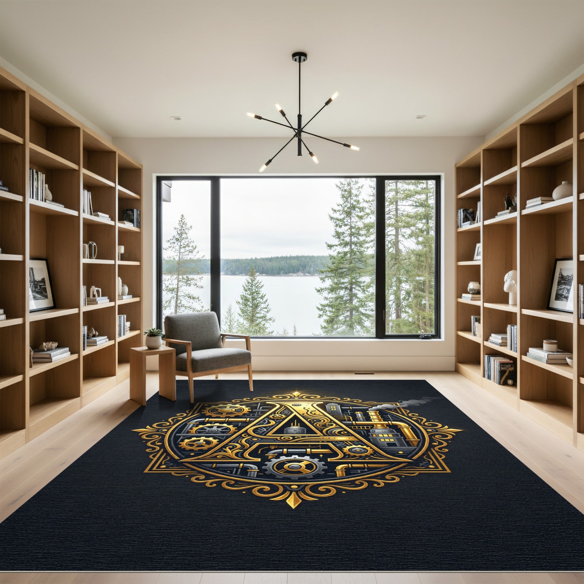 Steampunk Industrial Golden Letter Ornament Rug