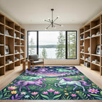 Whimsical Celestial Unicorn Starry Night Meadow Rug