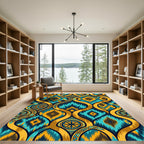 Teal Gold Abstract Geometric Lattice Rug