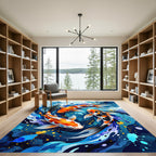 Abstract Koi Fish Blue Circular Movement Rug