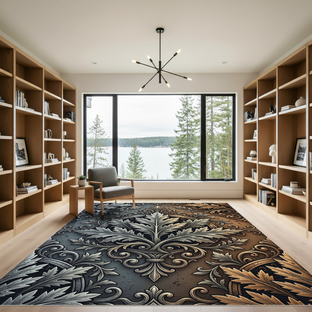 Metallic Silver and Bronze Acanthus Foliage Rug