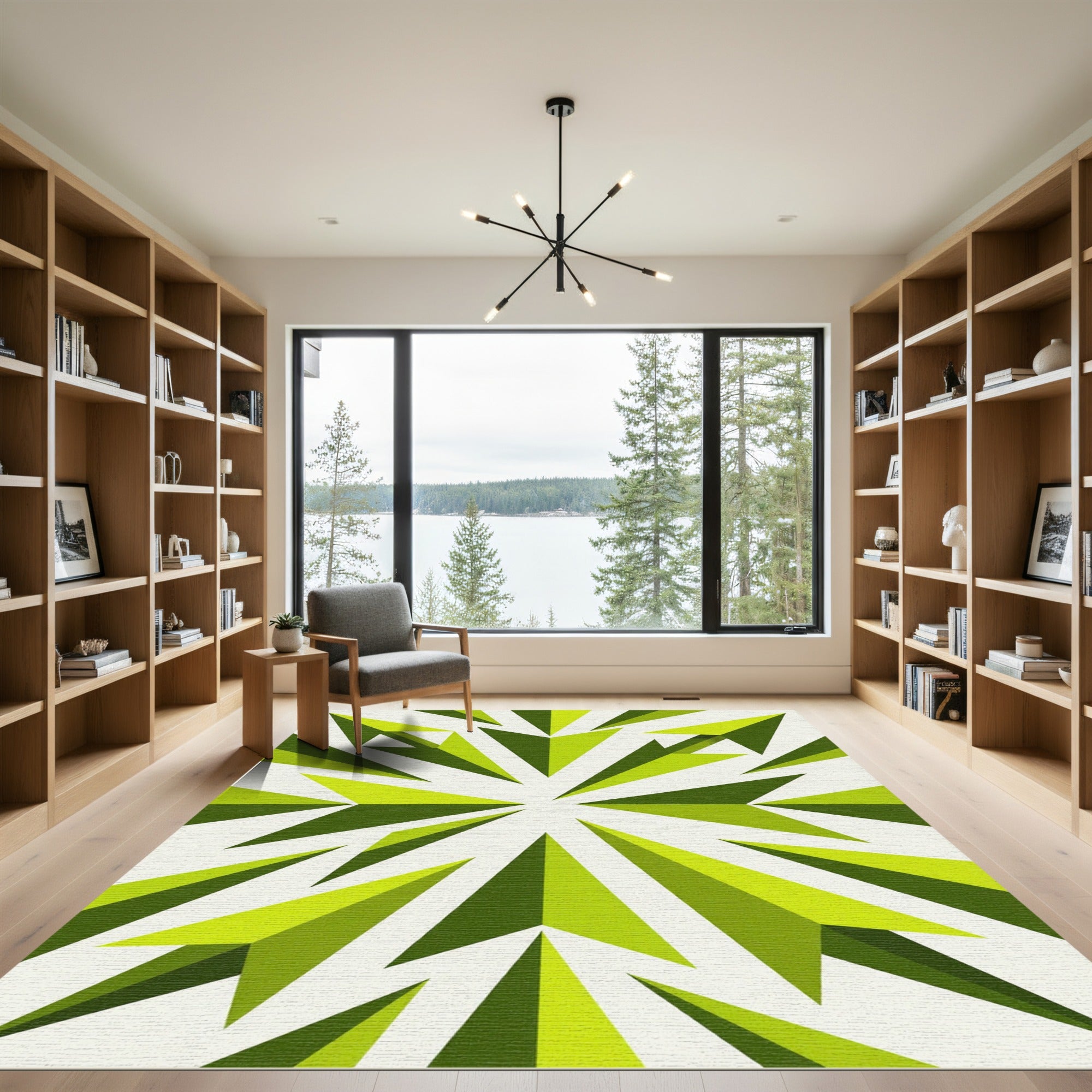 Modern Lime Geometric Starburst Tile Rug