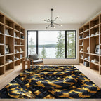 Golden Serpent Black Geometric Diamond Rug