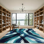 Abstract Blue And Teal Brushstroke Swirl Rug
