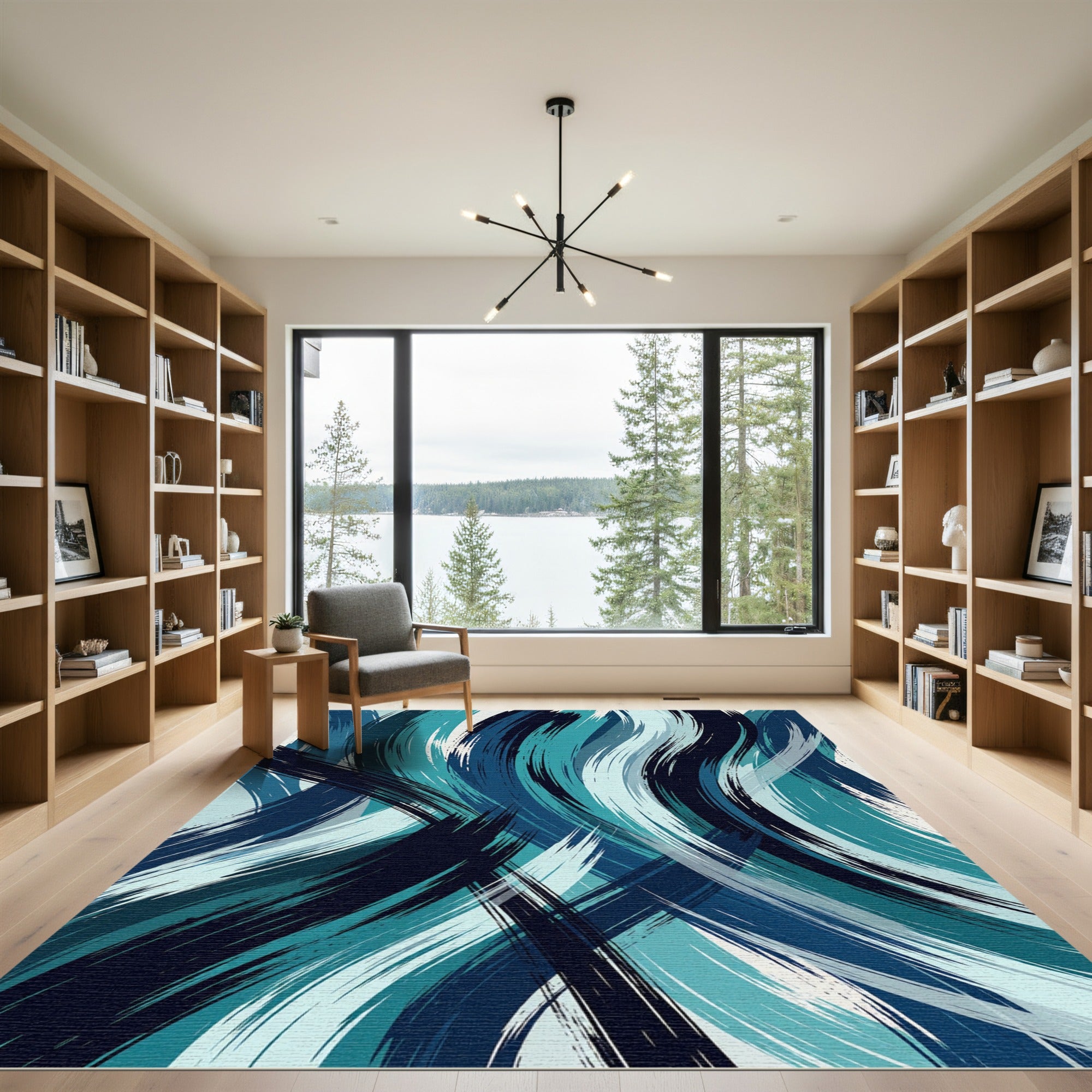 Abstract Blue And Teal Brushstroke Swirl Rug
