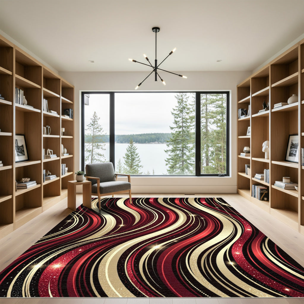 Crimson Gold Deep Wave Ribbons Rug