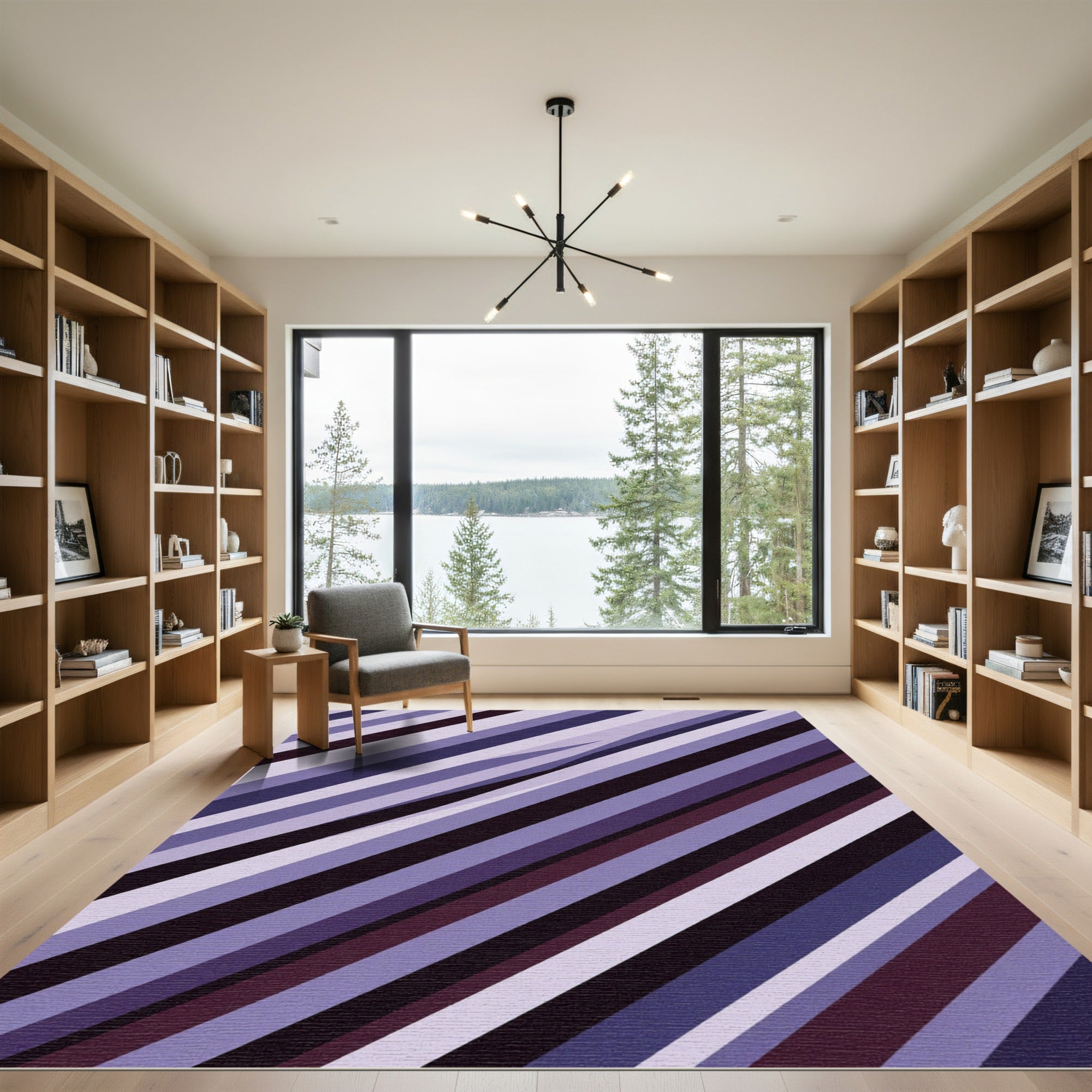 Modern Purple Diagonal Stripe Abstract Rug