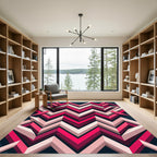 Crimson Pink Zigzag Chevron Layered Rug