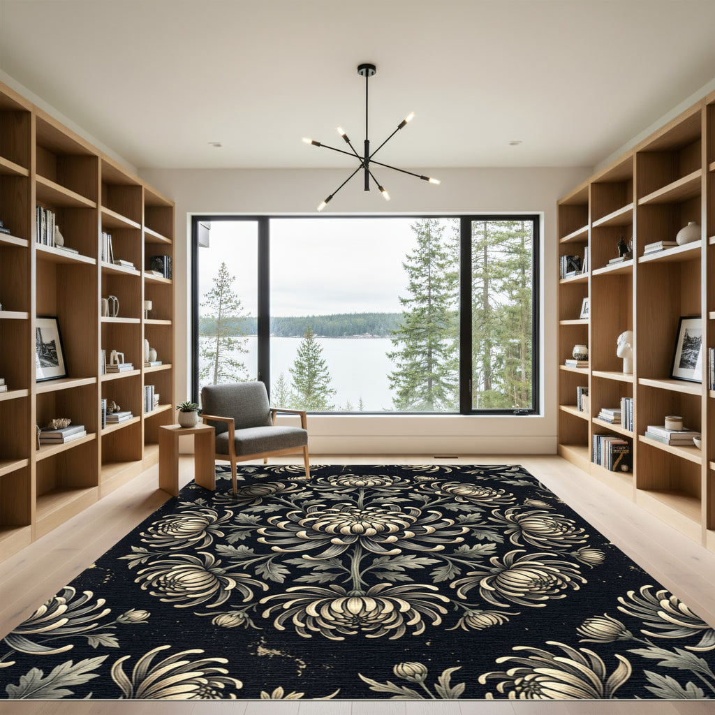 Monochromatic Floral Medallion Composition Rug