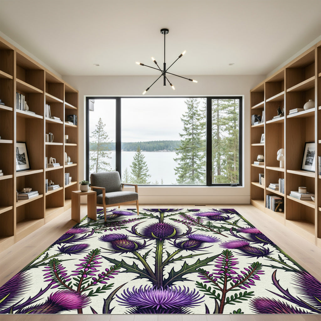 Enchanted Purple Thistle and Heather Rug