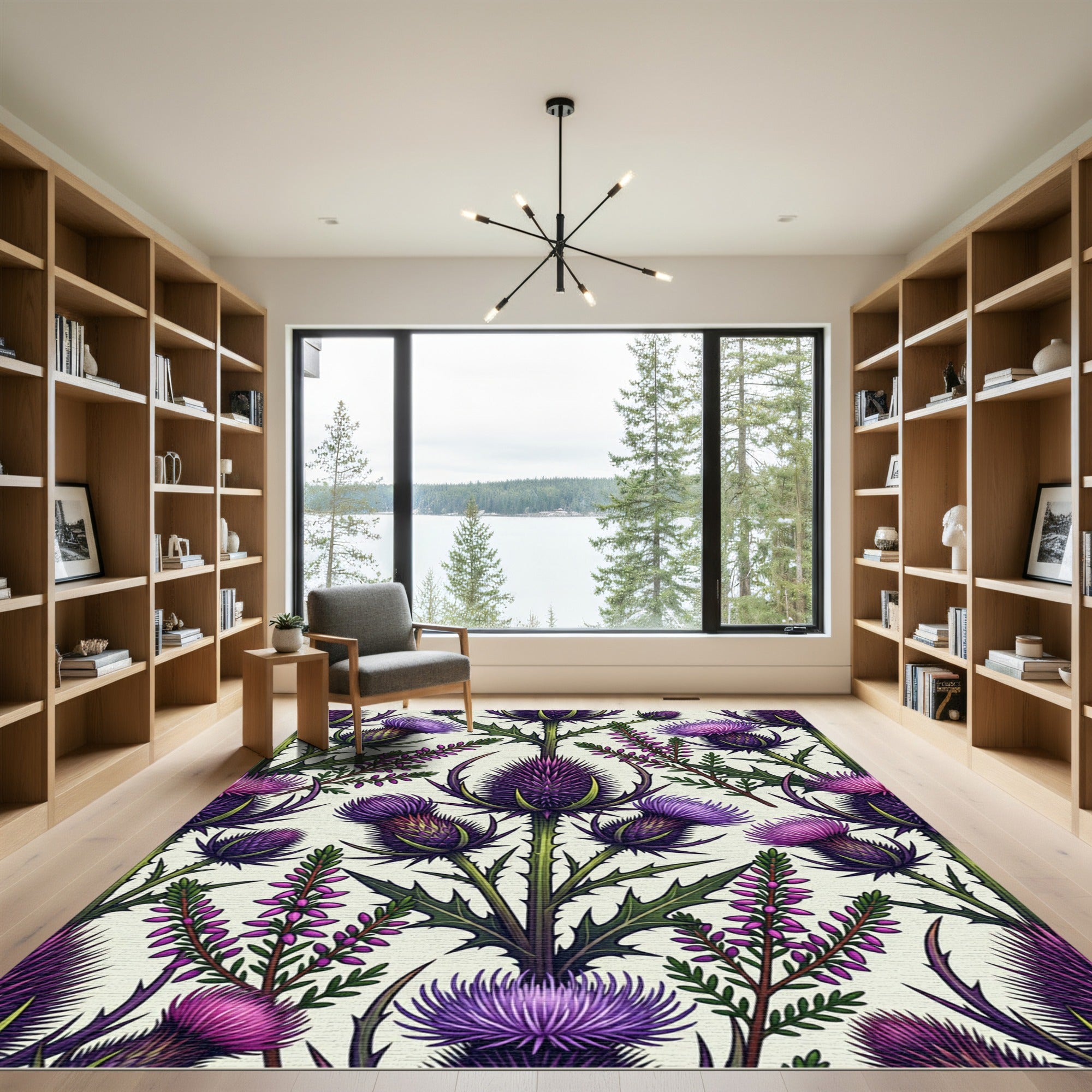 Enchanted Purple Thistle and Heather Rug