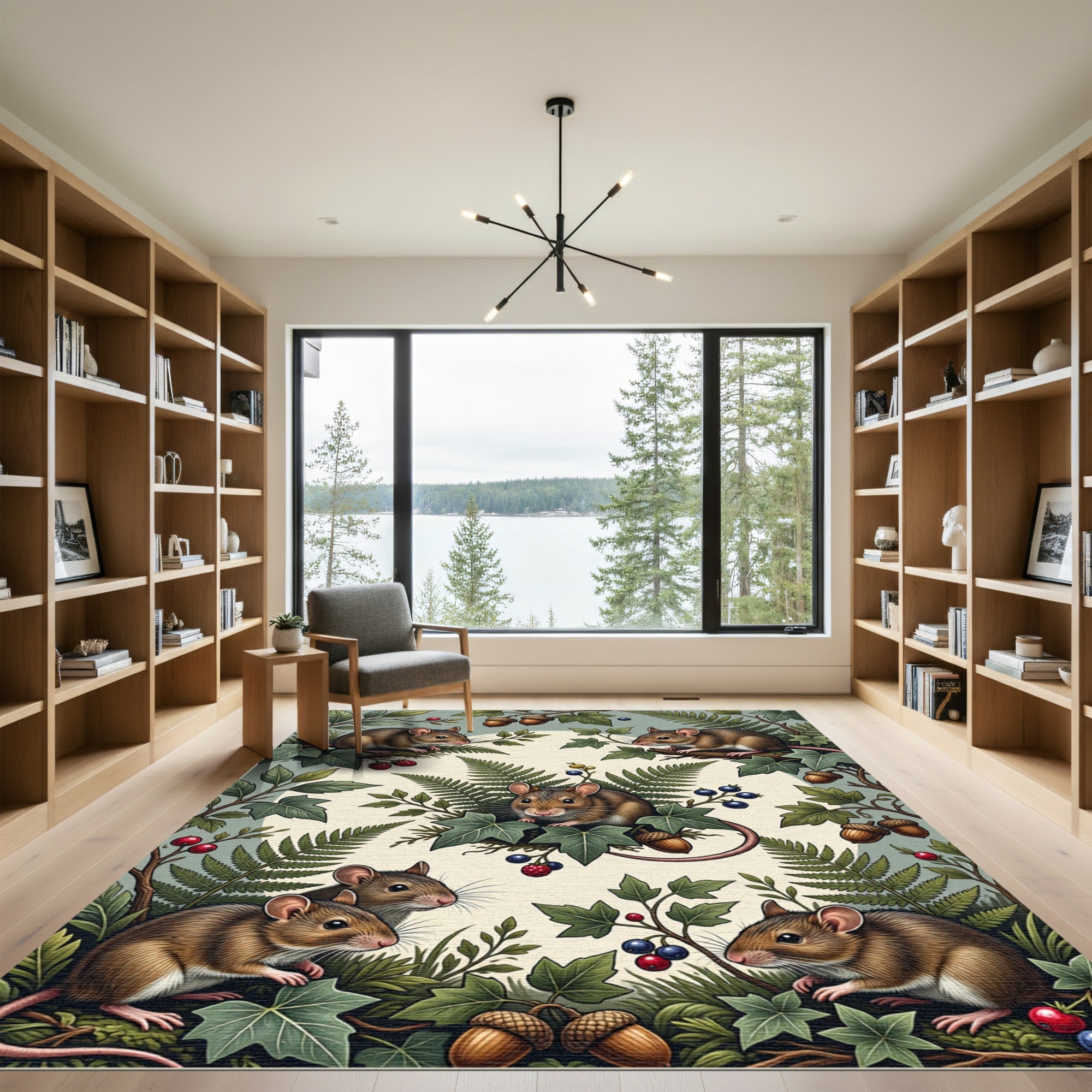 Whimsical Forest Mouse and Leafy Meadow Rug